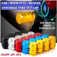 4pcs Aluminum Metal / Luminous Car Wheel Tire Valves Cap Bicycle Tyre Tayar Cap Motor Tire Stem Air Caps Cover Tyre Nut
