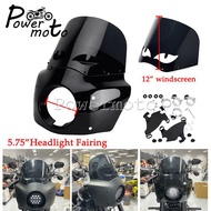 5-3/4"; Headlight Fairing 12"; Windscreen Air Deflector Shield For Harley Sportster 883 Custom XL883