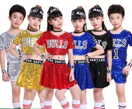 LOlanta 5PC Kids Girls Sequins Jazz Dance Costume Cheerleader Uniform Boys Modern Street Dance Stage