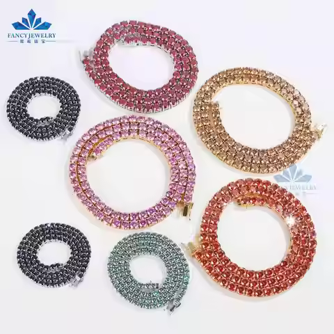 Fashion Jewelry 6.5mm Moissanite Diamond Red Garnet Yellow Pink Green Blue Black Color Diamond Tenni