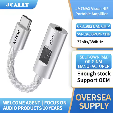 JCALLY JM7MAX Type-C Portable Amplifier Visual HiFi USB To 3.5mm Digital CX31993 DAC Adapter for And
