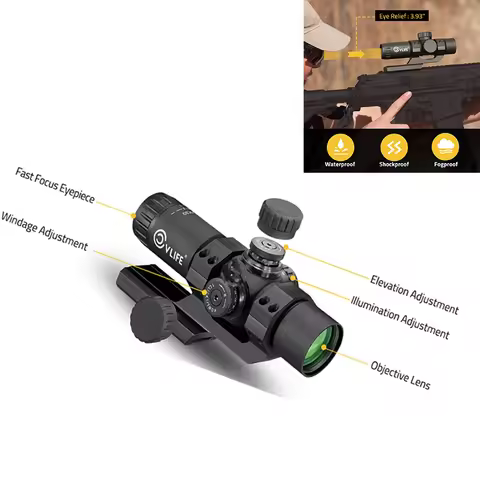 CVLIFE 4x30 Compact Scope Dual Illuminated Reticle Optics Sight with 30mm Offset Scope Mount for Pic