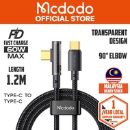 MCDODO CA340 Prism Series 100W Type-C To Type-C 90 Degree Transparent Data Cable 1.2M