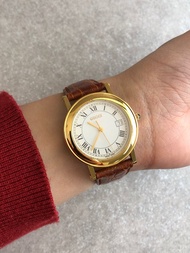 【VintageShop solo 日本直送中古包專賣店】GUCCI 古馳 腕錶 金色 x 棕色 羅馬數字 壓紋皮革 vintage 古著 old 4aruag