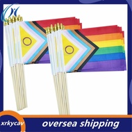 50 Pack Intersex Progress Pride Stick Flag Small Mini Rainbow Hand Held LGBTQ Flags,5x8 Inch