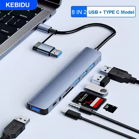 KEBIDU 8-IN-2 USB HUB 3.0 USB C HUB Dock Station 5Gbps High Speed Transmission USB Splitter Type C t