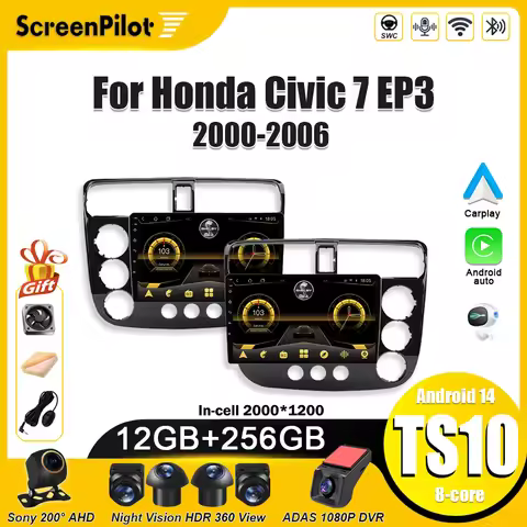 Android 16 For Honda Civic 7 EP3 2000-2006 Stereo Head Unit Multimedia Video Player GPS Navigation B