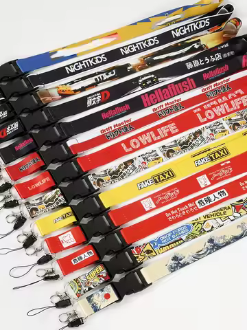 JDM Cultural Lanyard Initial D Keychain Work Card ID Mobile Phone Key Hanging Neck Lanyard FAKE TAXI
