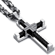 FLORIDECO Stainless Steel Large Cross Chain Byzantine Necklace Men Style 24 Inch Adjustable Length D