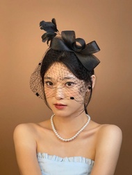 1pc Women's Elegant Tea Party Hat, Bridal Wedding Party Birdcage Veil Headband With Flowers, 1920s V