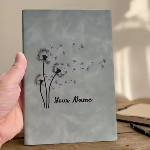Custom Hardcover Notebook - Customized Notebook with Name - Dandelion Pattern - Personalized Noteboo