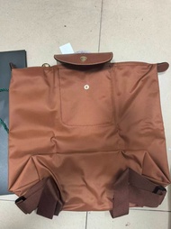Longchamp 啡色尼龍皮革背包