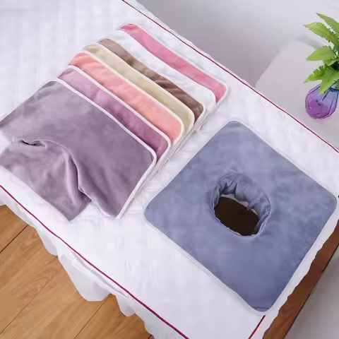 Square 35*35cm Velvet Thickened Beauty SPA Massage Table Planking Face Towel with Face Berath Hole S