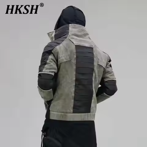 HKSH Spring Winter Men Punk Pleated Waste Land Sand Color Contrast Vintage Cotton Jackets Warm Padde