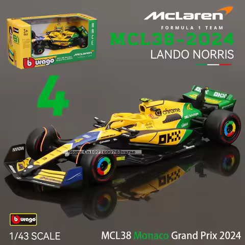 Bburago 1:43 2024 F1 Mclaren Mcl38 Monaco Grand Prix F1 Alloy Miniature Diecast Model #4 #81 Lando N