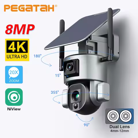 PEGATAH 4K 20X 4G Wifi Outdoor Solar IP Camera Wireless Dual Lens Solar Panel Human Detect P2P Secur
