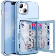 เคสกระเป๋าสตางค์สำหรับ iPhone 13เคสป้องกันทนทานกันกระแทก3ชั้นพร้อมที่ใส่บัตรเครดิตและกระจกซ่อนสำหรับ iPhone 13 Pro Max/ 13 Pro/ 12 Pro Max/ 12 Pro/ 12