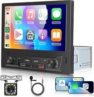 Hodozzy 1 DIN Car Radio with Wireless Carplay Android Car, 1 DIN 8 Inch Touchscreen Car Radio with B
