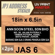 JPJ Address Sticker/BDM/BTM/Company Name Sticker/Address Sticker (1set 2ps )/Lorry Sticker/Van Stick