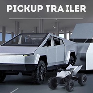 [SG Stock] 1:32 Cyber Truck Model Metal Pickup Trailer With RV Model Simulation Model Toy Diecast Tr