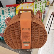 S-T➰Trendy Woven Craft New round Rattan Iron Frame Hand Gift Box Heytea Moon Cake Box Vintage Rattan Suitcase AYGD