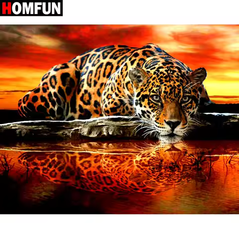 HOMFUN Full Square/Round Drill 5D DIY Diamond Painting "sunset leopard" Embroidery Cross Stitch 3D H