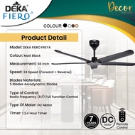 DEKA FIERO Fan FIERO FREYA 56 Inch 5 Blades 24 Speed DC Motor With Remote Control Ceiling Fan Kipas 