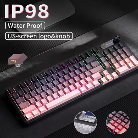 FURYCUBE IP98 Wired Game Membrane Keyboard RGB Translucent Character Intelligent Knob Mute PBT Keyca