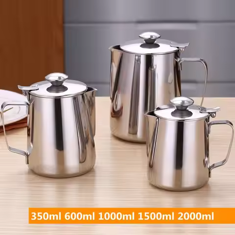 350-2000ml Coffee Frothing Pitcher With Lid Stainless Steel Latte Art Milk Frother CupBarista Tool C