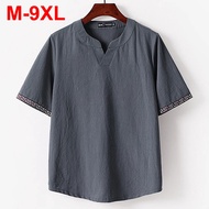 ASFLY 9XL 8XL Plus Size T-shirts Summer Men Loose Cotton Linen T Shirts Solid Short Sleeve Tee Tops 