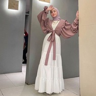 DRESS OUTER WANITA KEKINIAN OUTER LENGAN SERUT PUTIH HITAM / SETELAN WANITA / OOTD DRESS KONDANGAN O