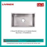 LIVINOX Undermount Sink 1 Bowl SS UM Sink 3½ Basket Waste