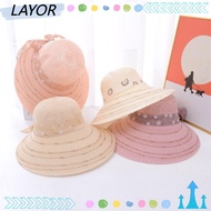 LAY Fisherman's Hat, Foldable Casual Straw Hat,  Breathable UV Protection Sunscreen Beach Hat