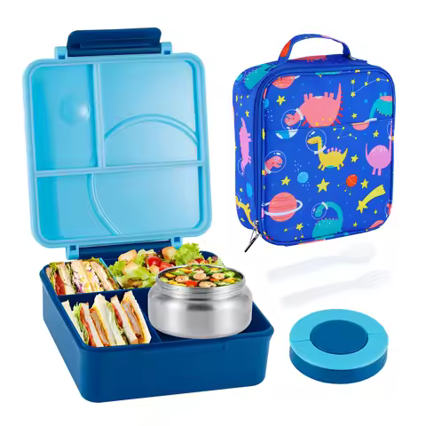 Bento Lunch Box Set for Kids with 8oz Soup Thermo, Leak-Proof Lunch Containers with 4 Compartment, K