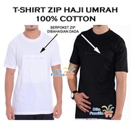 T-Shirt Haji Dan Umrah Berzip Viral Round Neck Baju Pagoda Zip & Pocket Cotton Putih Hitam Lelaki Wa