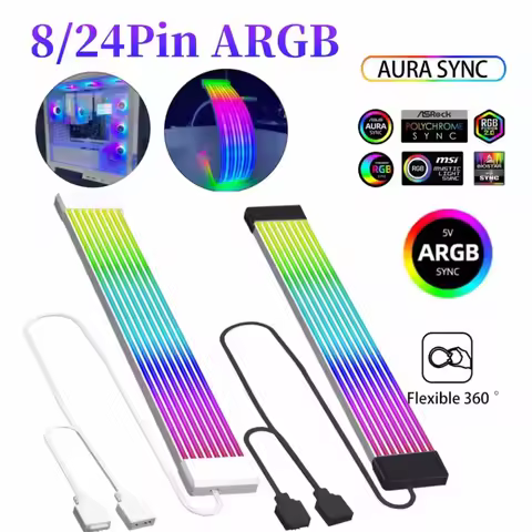 RGB GPU Cable RGB LED Light Strip Bar 8Pin 24Pin ARGB Motherboard Power Extension Cable RGB LED Ligh