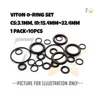 10PCS / FLUOROCARBON / FKM O-RING SETS CS-3.1MM ID-15.4MM~22.4MM VITON O/R (G016-G023)