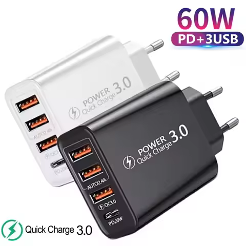 Total 20W Multi Ports USB Charger Type C Fast Charging QC 3.0 Charge Adapter Portable Universal EU/U