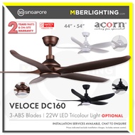 ACORN DC160-Veloce 44/54inch 5-ABS-Blades DC Ceiling Fan With Optional 22W Tricolour LED Light &amp; Remote Control