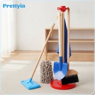 Prettyia 6 Pieces Storage Stand Wooden Cleaning Toy Set Easy to Store Pretend Cleaning Kit Realistic