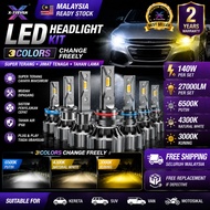 X-7SEVEN 3 Color LED Car Headlight Bulb 140W 27000LM 5X Brighter H4 H7 H11 HB3 Plug & Play 2 Years W