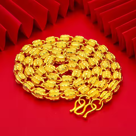Daily Trendy Domineering Walnut Necklace For Men 24K Gold AU999, Textured Solid Gold Men Necklace