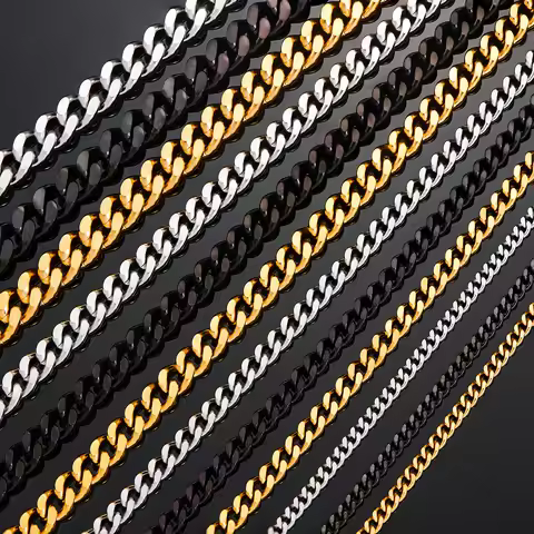 3.5mm/5mm/7mm/9mm Thickness Stainless Steel Cuban Curb Link Chain Necklace for Men Boys Silver Gold