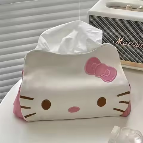 Kawaii Hello Kiity Tissue Box Cartoon Kt Cat Napkin Case Cute PU Leather Paper Storage Boxes Home Ca
