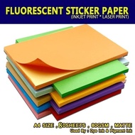 (80pcs) Fluorescent Colour Sticker Paper A4 ,80gsm,matte for inkjet printer printing