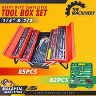 THEMACHINERY 82 / 85pcs Tools Set Cantilever Metal Tool Box Set 5 Tier Socket Set 1/4" & 1/2" Spanne