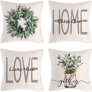 Garland Leaf "Bless our home" Pattern Pillow Cover 40x40/45x45/50x50/60x60cm Linen Pillow Case