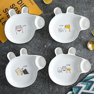 Japanese Style Plate Household Ceramic Dumpling Plate with Vinegar Plate ins Style Cartoon Compartme