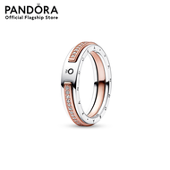 Pandora logo sterling silver and 14k rose gold-plated ring with clear cubic zirconia เครื่องประดับ แหวน แหวนโรสโกลด์ สีโรสโกลด์ แหวนสีโรสโกลด์ แหวนแพนดอร่า แพนดอร่า