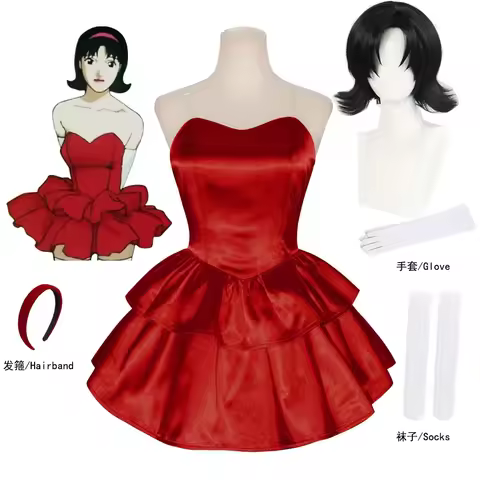 Anime Perfect Blue Mima Cosplay Costume Red Strapless Tube Dress with Headband For Women with Thigh-